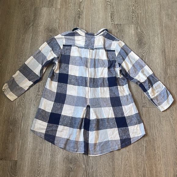 Soft Surroundings Carreaux Back Zip Linen Blend Plaid Shirt Blue White large - Picture 7 of 8